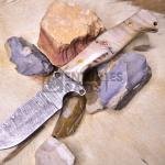 Handmade Damascus Jungle Knife: 9" Bonfire Pattern with Ram Horn Handle